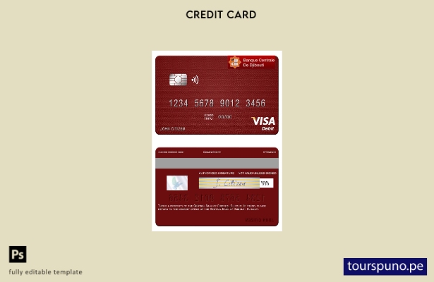 listo para imprimir plantilla de tarjeta de débito visa del Banco Central de Dji